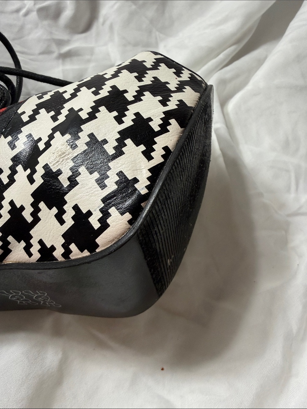 JustFab Black & White Houndstooth Platform Heels with Red Floral Detail - Picture 7 of 7